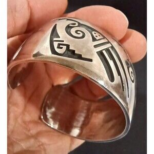 Vintage Hopi Silver Sterling cuff bracelet by Harrington Poleviyuma